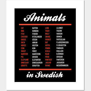 Animals In Swedish - Swedish Language Cheatsheet Posters and Art